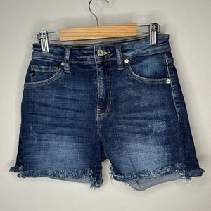 KanCan Denim Shorts Frayed Hem Distressed Cut Off‎ Blue Wash Womens Size Small